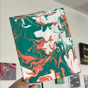 5/$25 Fall Abstract Green and Orange Canvas Art NEW handmade acrylic pour